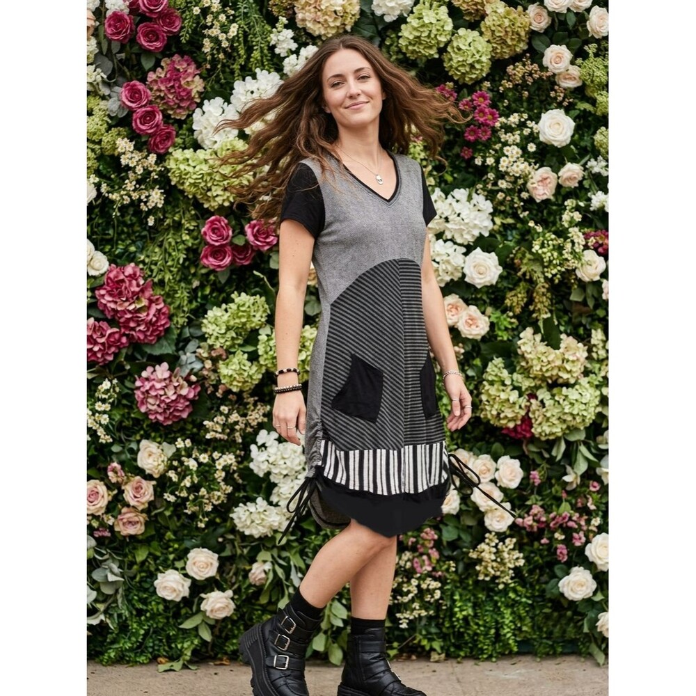 NWT Miss Nikky Large Dress Artsy Lagenlook Avant Garde Black White Whimsigoth